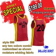 Picture of Lot of 10 Basketball Jersey Decorated with Numbers and Team Name. Style 599. Special