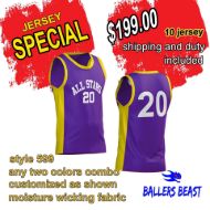 Picture of Lot of 10 Basketball Jersey Decorated with Numbers and Team Name. Style 599. Special