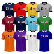 Picture of Custom Made Soccer Game Uniform Jersey with Team Logo and Player Numbers. Style 100J.